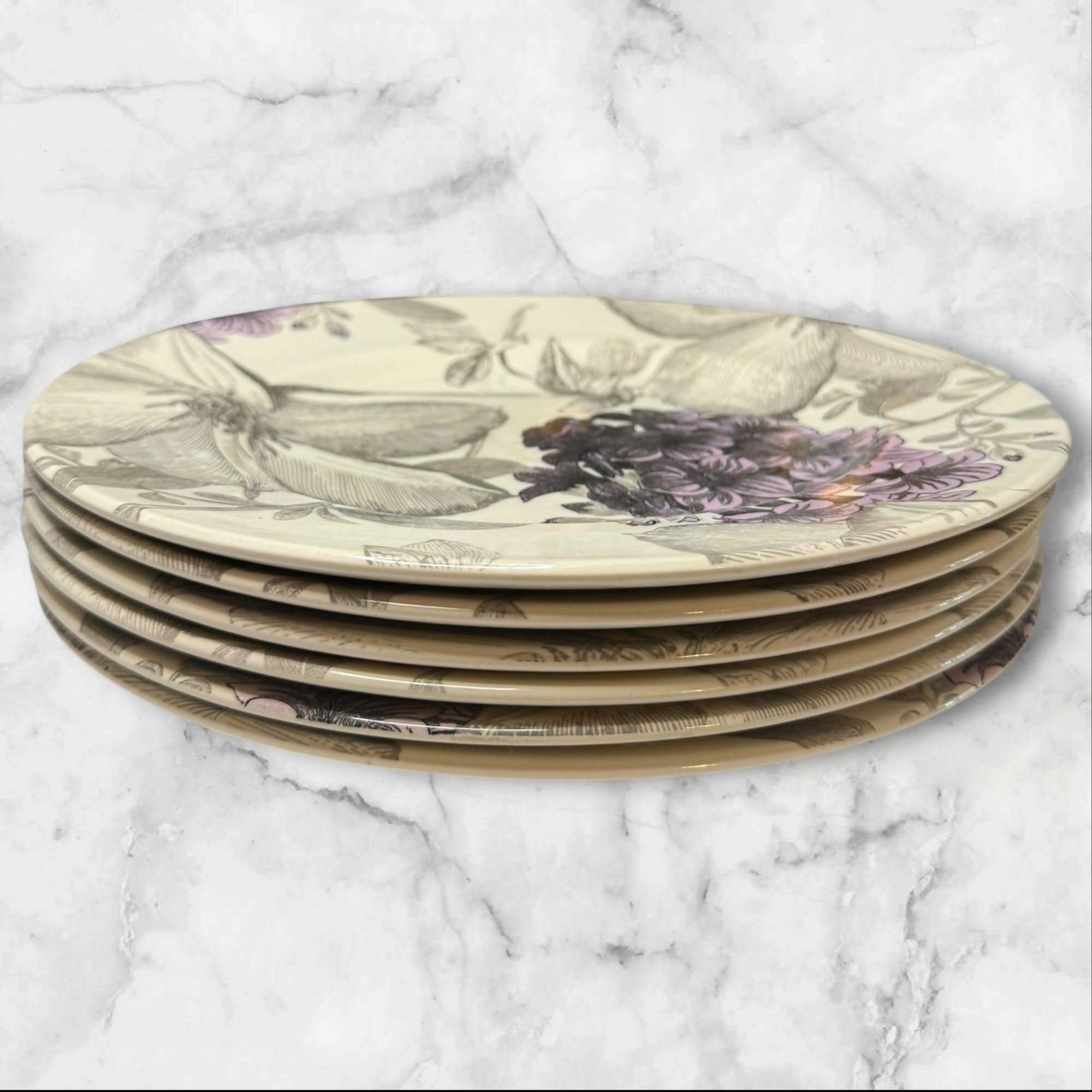 Andrew Tanner Clematis Purple Dinner Plates | Set of 6 | Good Used Condition