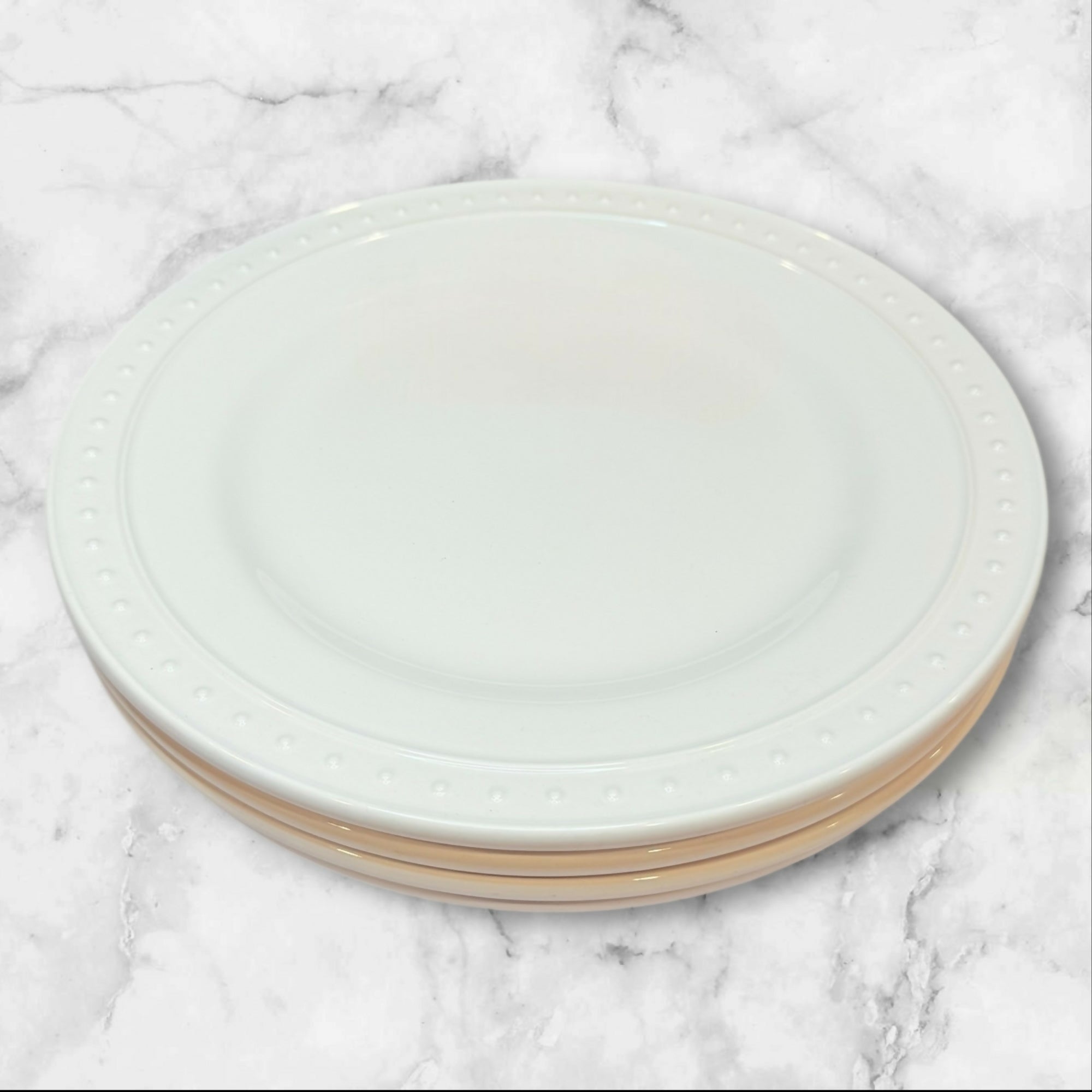 World Market Nantucket White Beaded Dinner Plates | Set of 5 | Excellent Condition