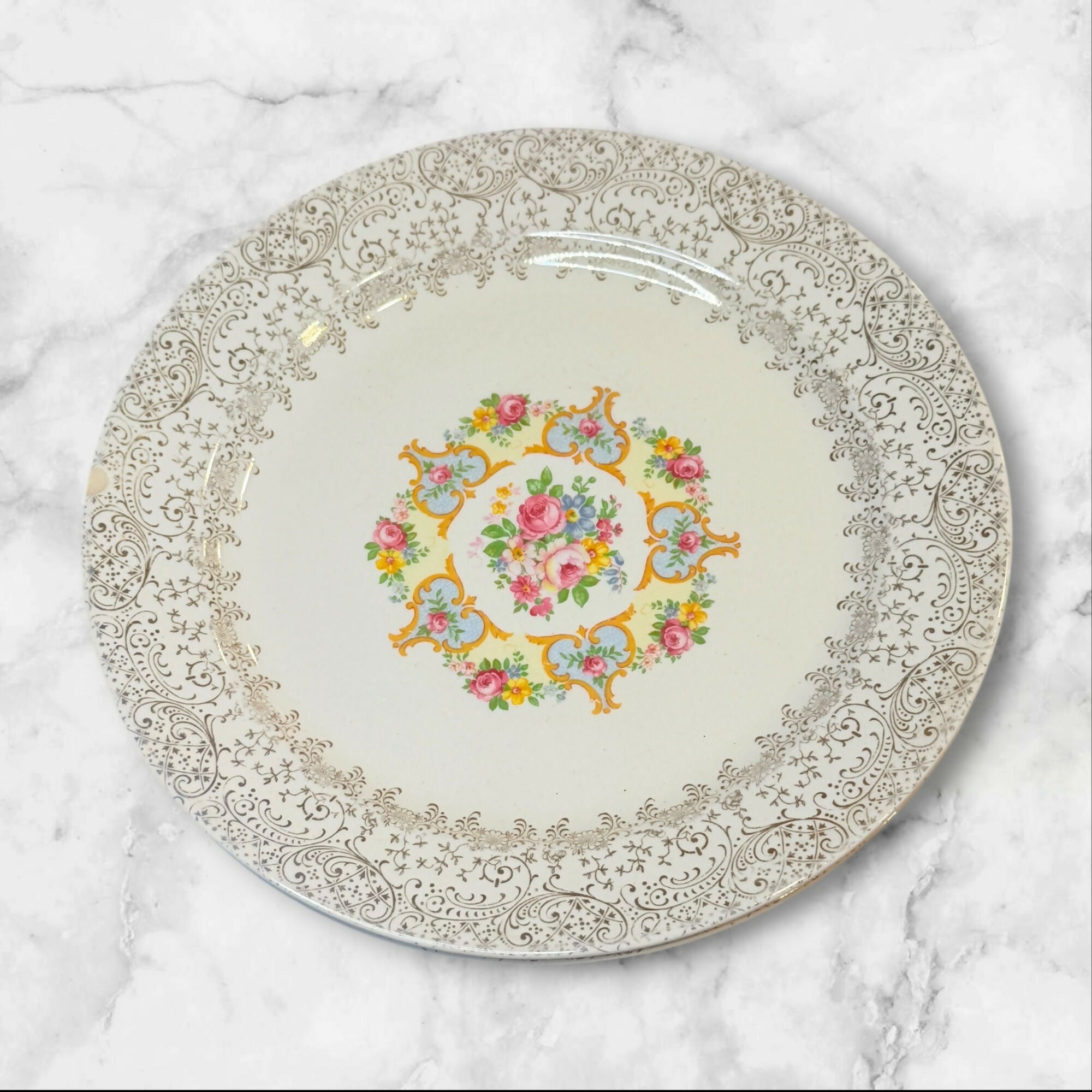Union Made 22K Gold Floral Dinner Plates | Set of 4 | Vintage Condition
