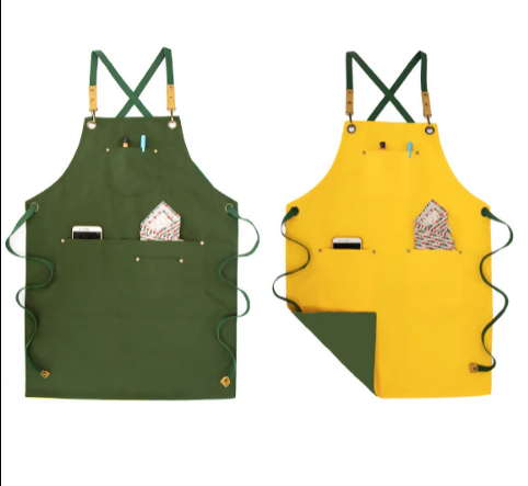 Anypron Green Yellow Cooking Apron for Men Women Chef Cafe Workwear