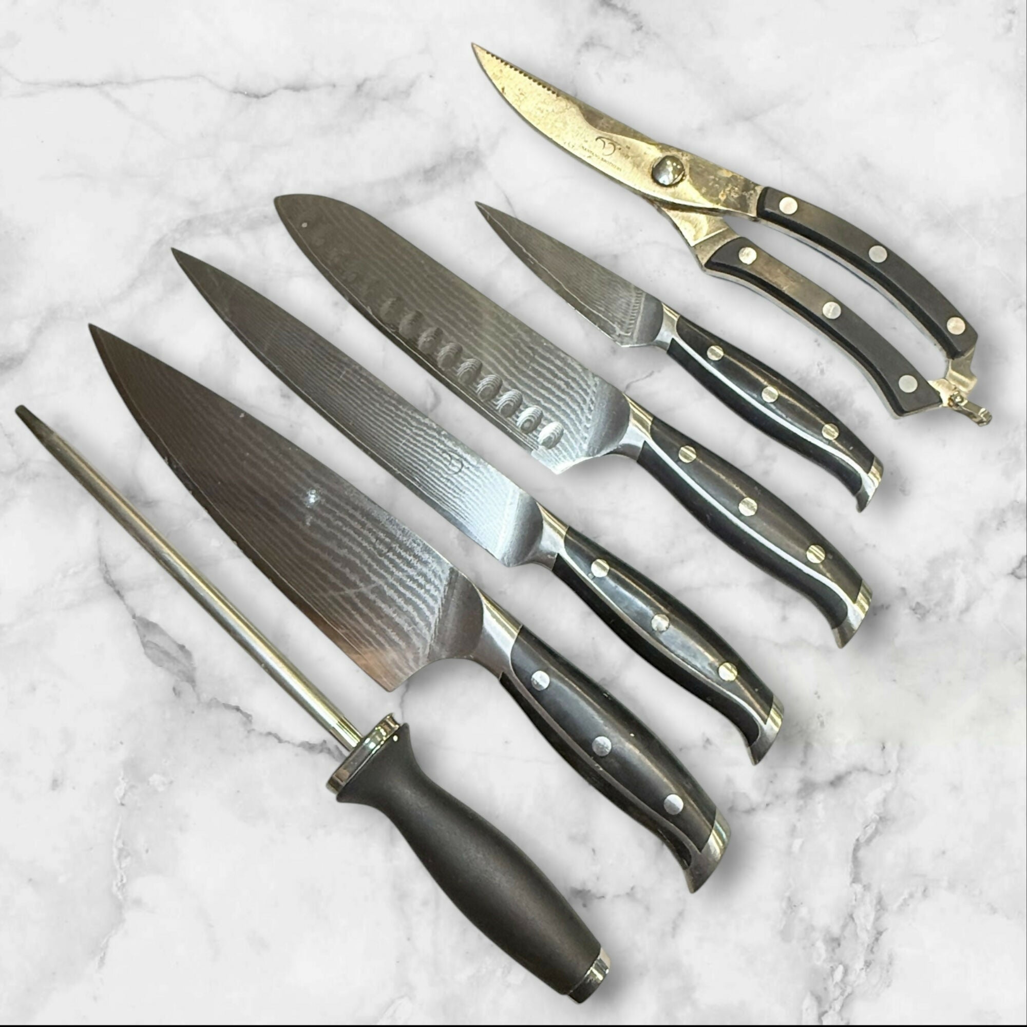 Nanfang Brothers Damascus Steel Kitchen Knife Set | 6 Piece | Gently Used