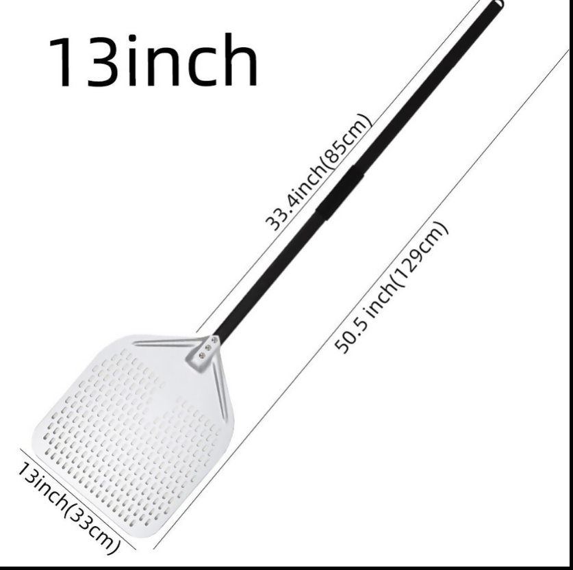 Anygleam Pizza Shovel 33 cm X 129cm Silver for Perforated Peel with Metal Handle Oven Turning Baking Accessory