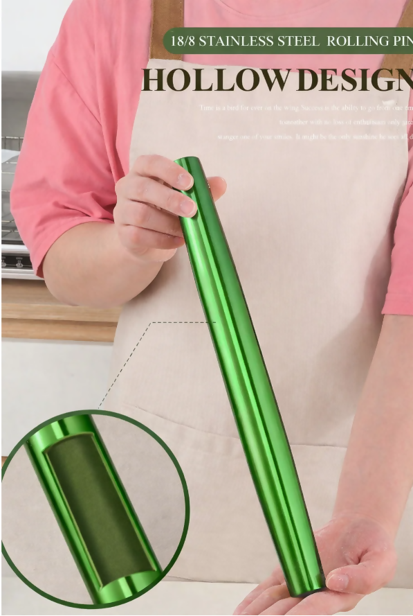 Anygleam Green Stainless Steel Rolling Pin – 1 Pc Professional Buffet & Restaurant Kitchenware