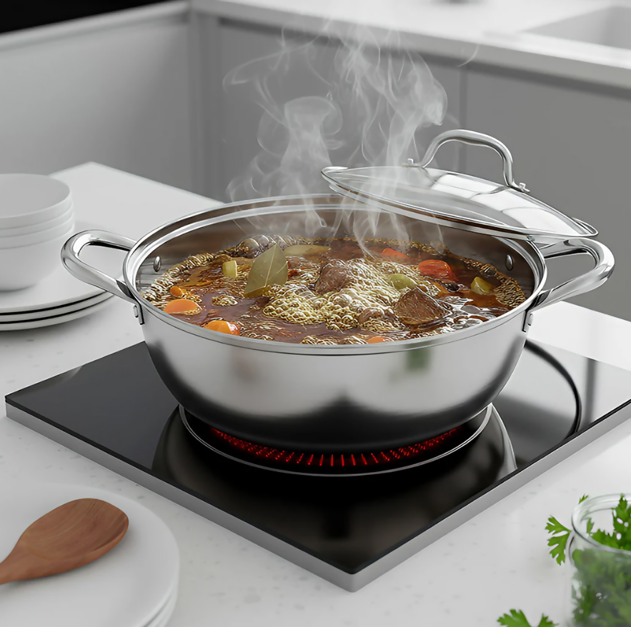 ANYGLEAM Stock Pot Silver Stainless Steel Home Restaurant Cooking Tool Single-Layer Compatible Soup Kitchen Utensils