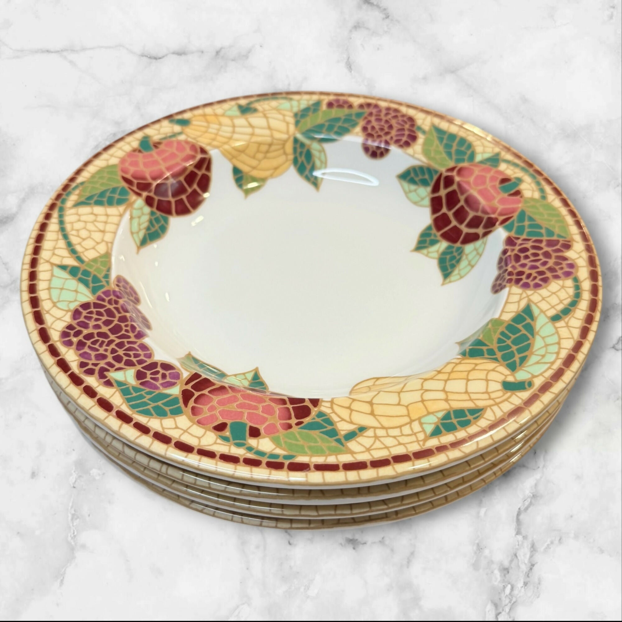 Pier 1 Mosaic Fruit Rim Soup Bowls | Set of 4 | Good Condition