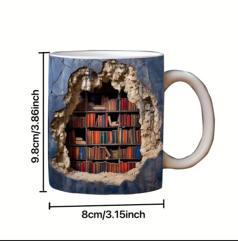 ANYGLEAM Coffee Mug Blue 3D Bookshelf Print Ceramic Drinkware