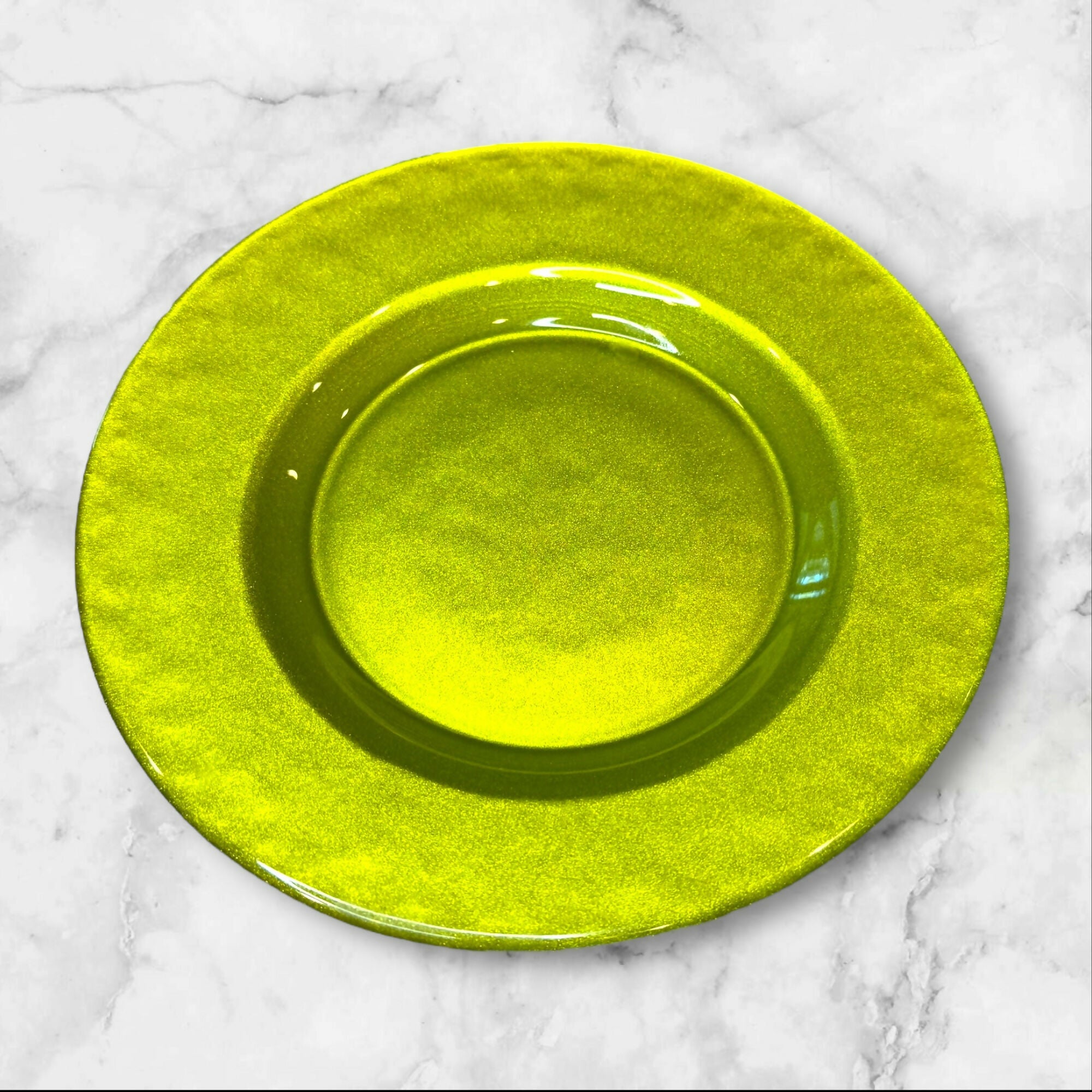 Green Glass Shimmer Salad Plates | Set of 5 | Great Condition | Modern Tableware