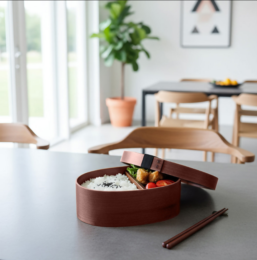 Anygleam Brown Wooden Bento Lunch Box Food Kitchen Tableware