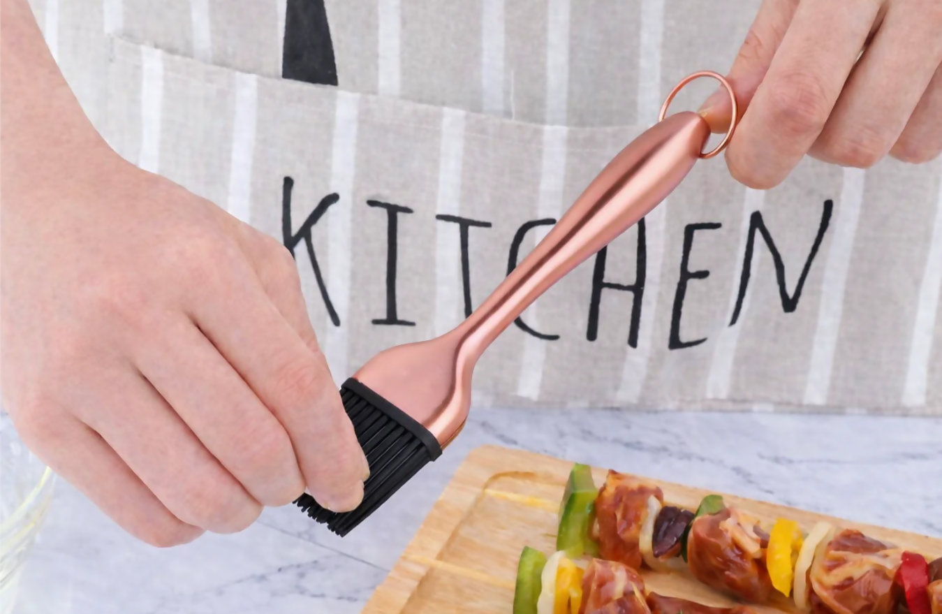 Anygleam BBQ & Baking Brush – Rose Gold Bristles, Stainless Steel Handle