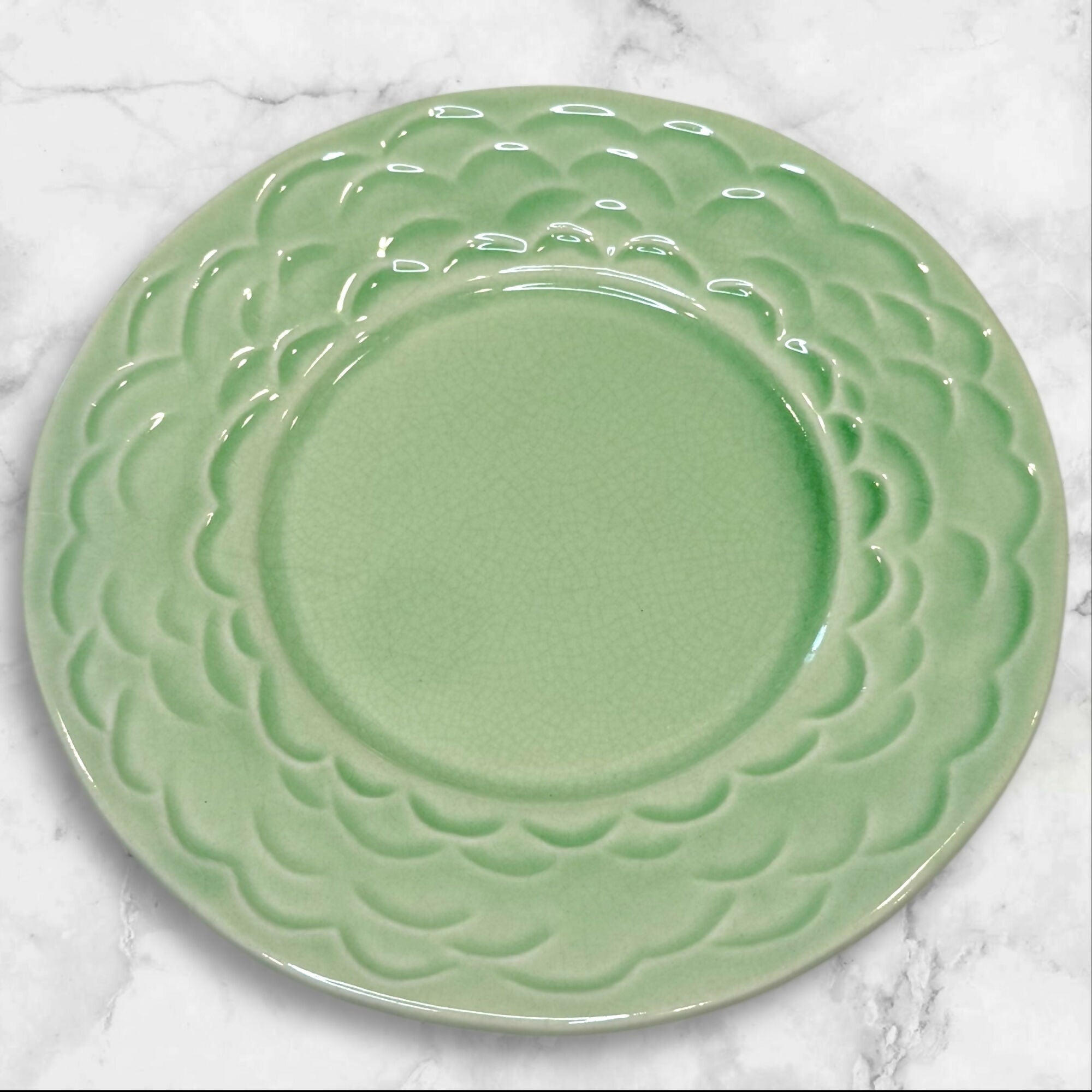 Kiln 4 Green Glazed Stoneware Salad Plates | Set of 4 | Good Condition
