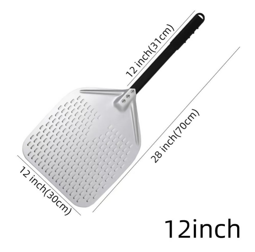 Anygleam Pizza Shovel 30 cm x 70cm Silver for Perforated Peel with Metal Handle Oven Turning Baking Accessory