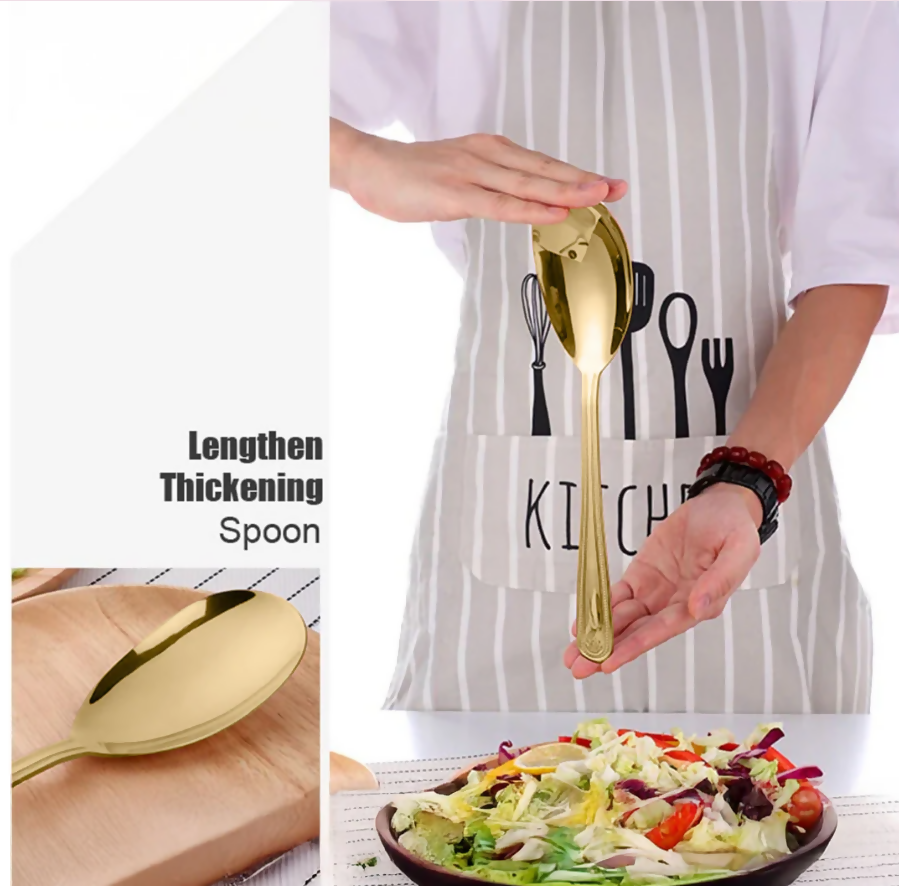 Anygleam Gold Giant Spoon & Fork Set – 2-Piece Stainless Steel