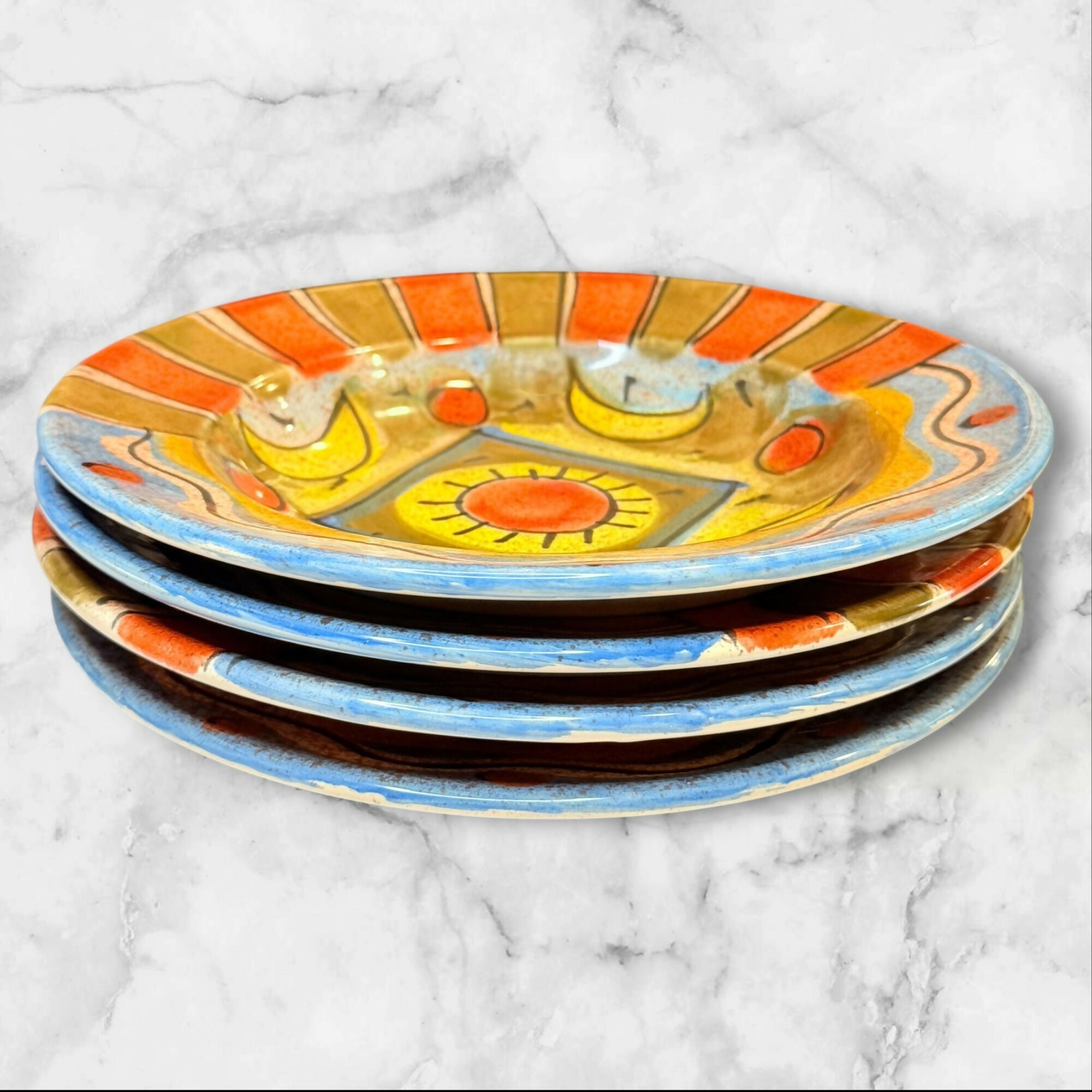 Hand Painted Italian Fruit Pasta Bowls | Set of 4 | Great Condition Vintage