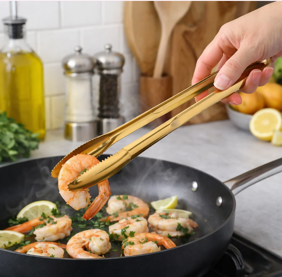 Anygleam Gold Stainless Steel Tong – 1pc Clip Tableware for Salad, BBQ & Grill Party Accessory
