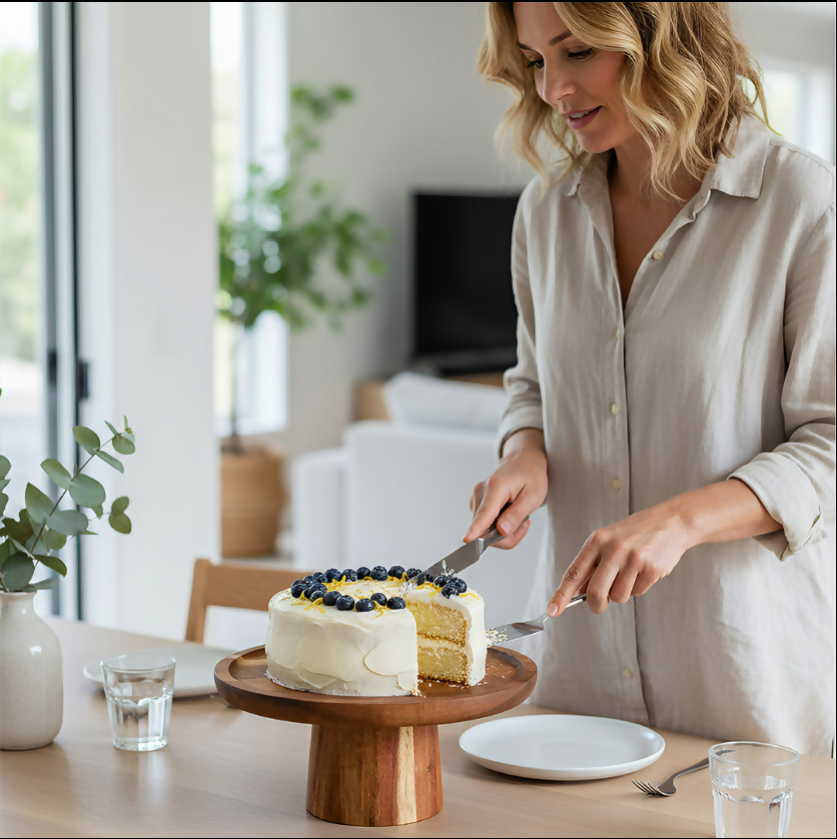 Anygleam Natural Wood Wooden Cake Stand Food Kitchen Tableware