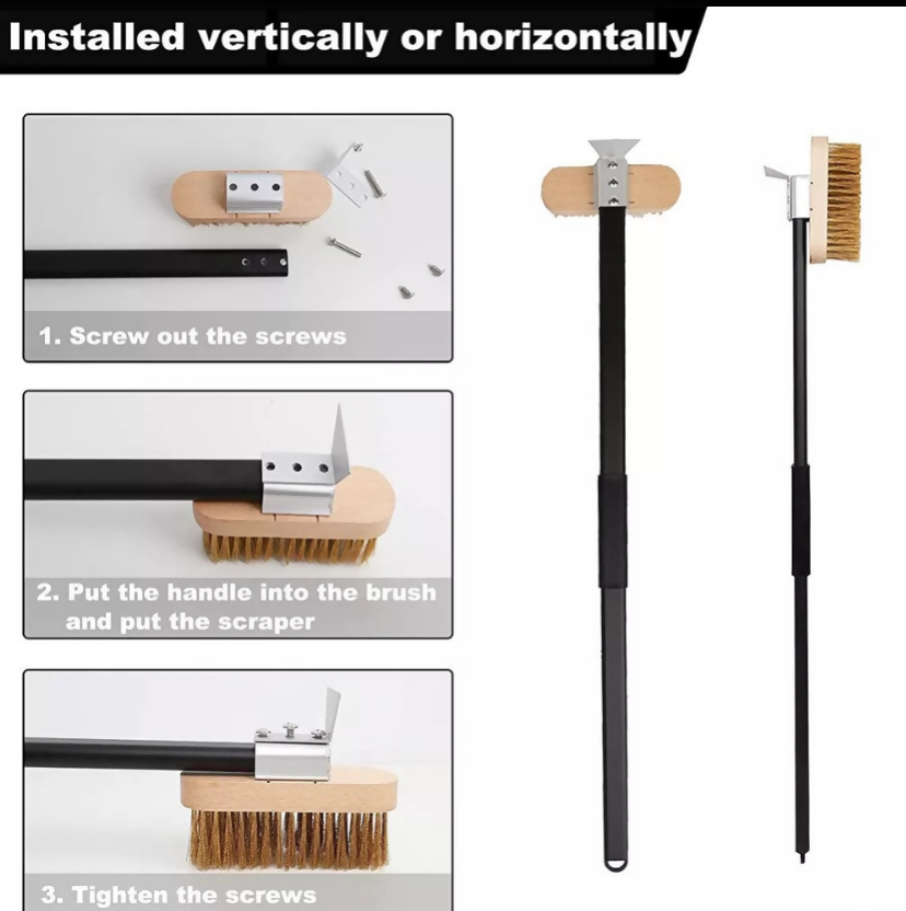 Anygleam Black 81cm Oven Copper Brush with Metal Scraper Tool and Length Adjustable Handle Cleaning Accessories