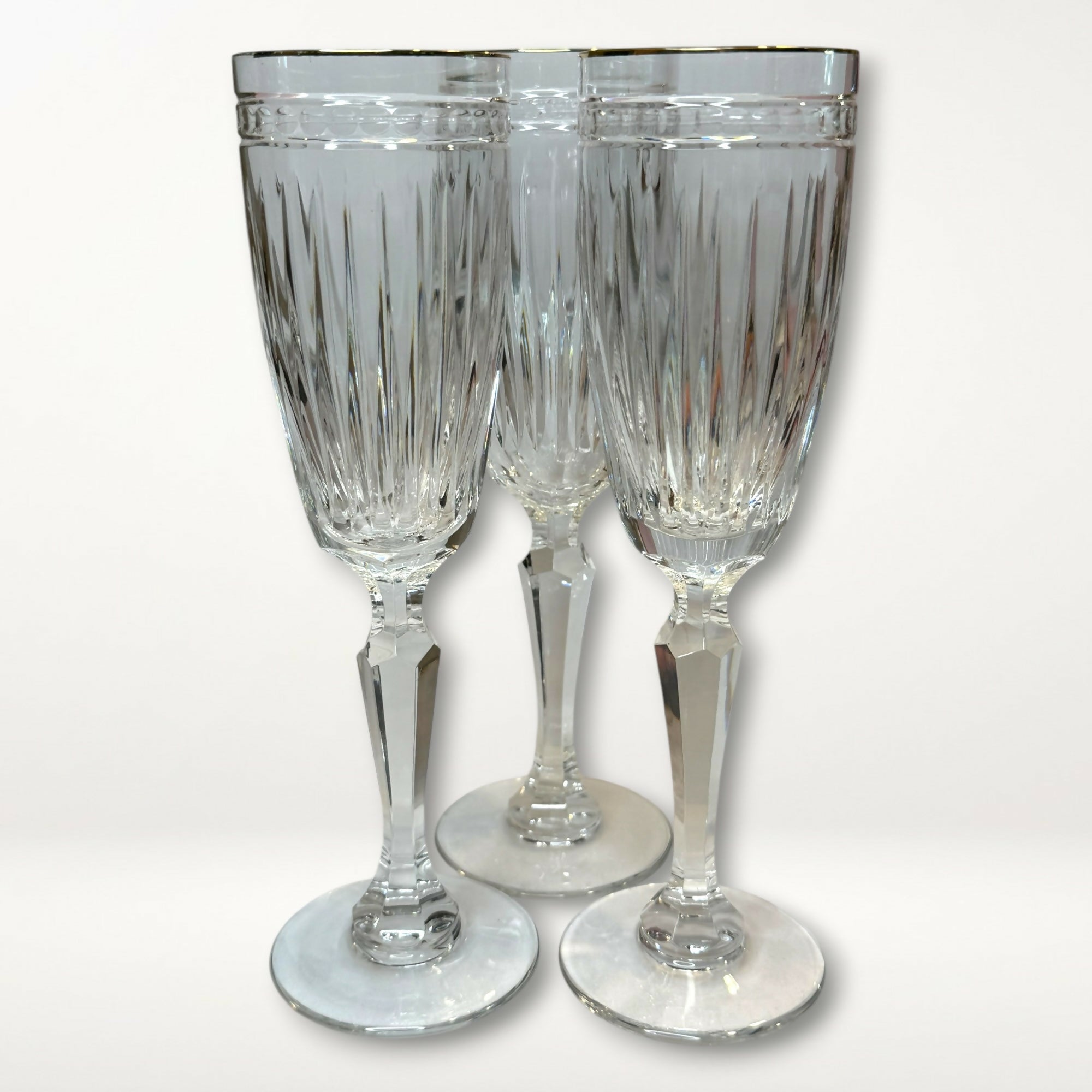 Waterford Hanover Gold Crystal Champagne Flutes | Set of 3 | Vintage