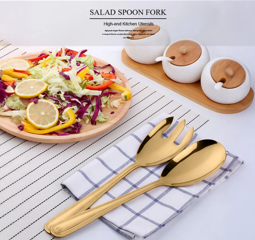 Anygleam Gold Giant Spoon & Fork Set – 2-Piece Stainless Steel