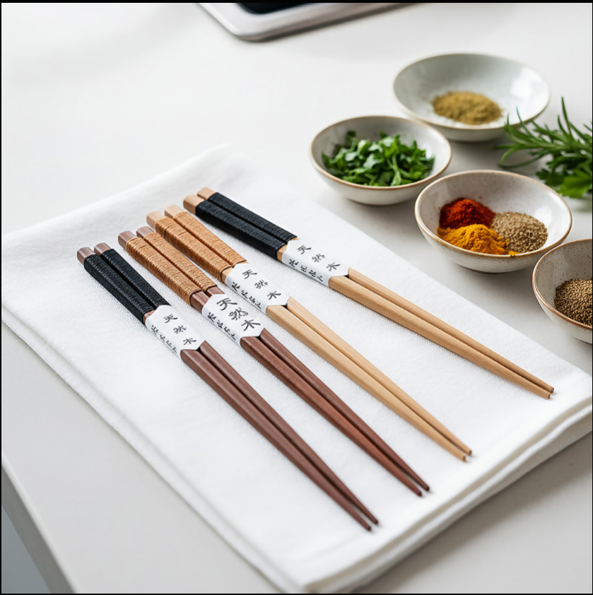 Anygleam Black 4pairs Wooden Chopsticks Reusable Kitchen Tableware