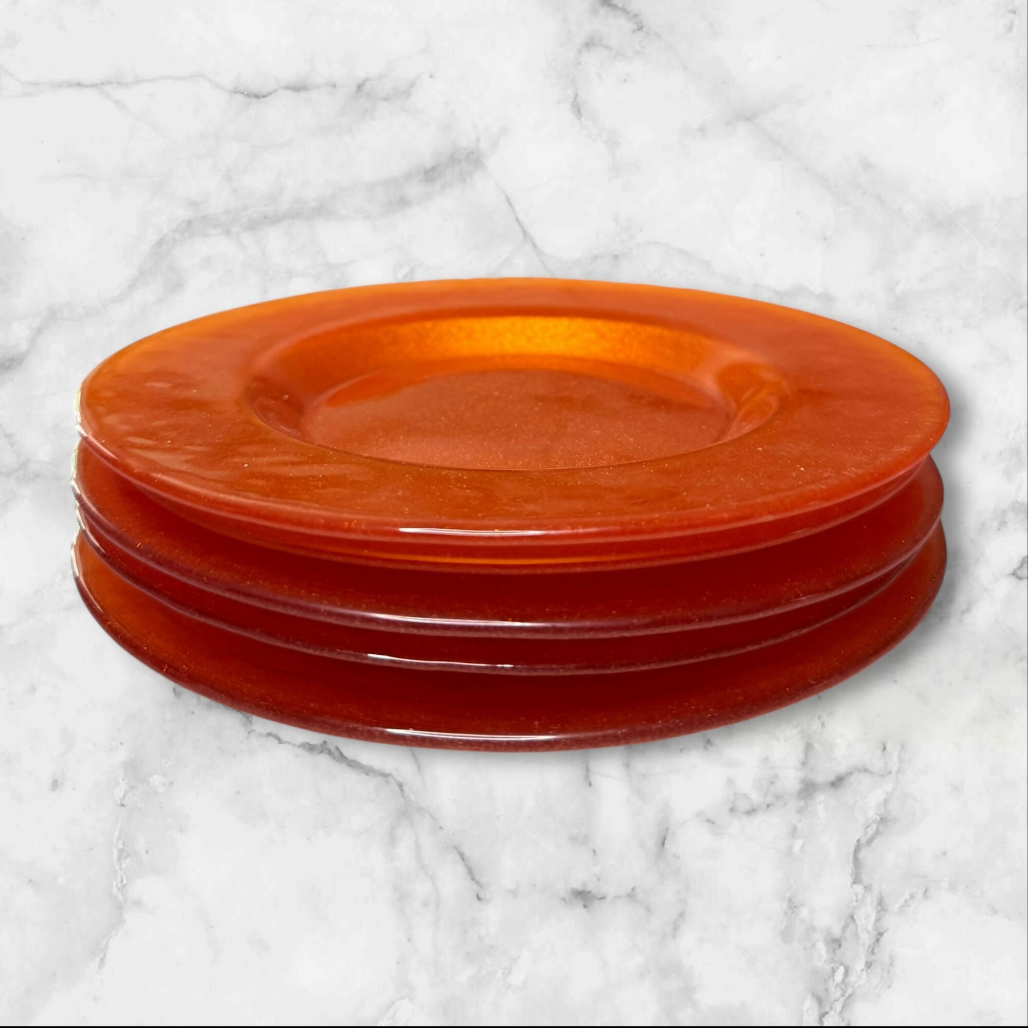 Amber Glass Salad Plates | Set of 4 | 8” Mix Size | Good Condition | Vintage