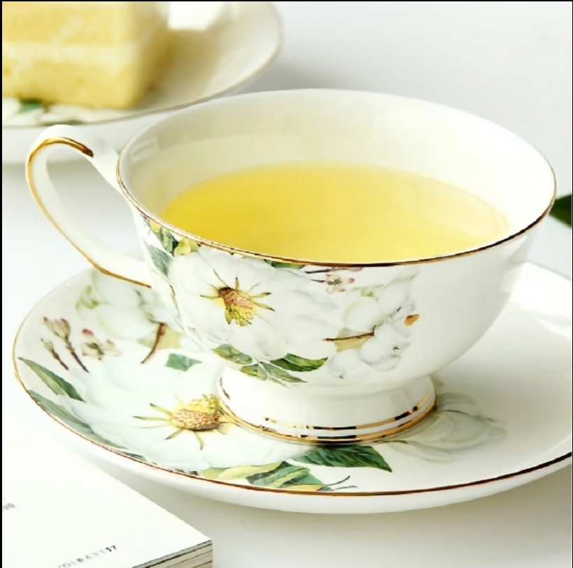 Anygleam Tea Cup Set White Ceramic With Saucer 5.7oz Drinkware