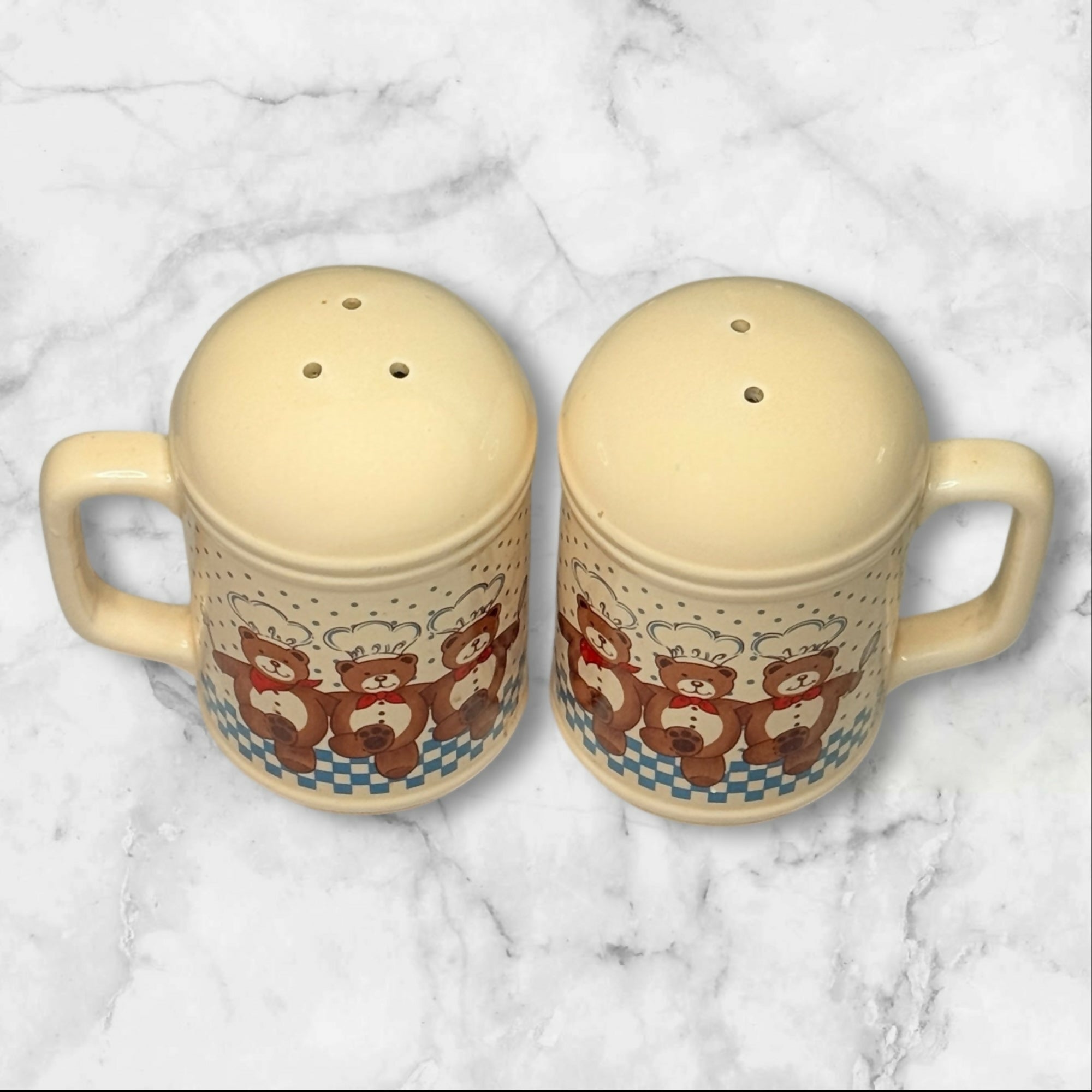 Vintage B&D Bear Chef Salt & Pepper Shakers Set w/ Handles Japan