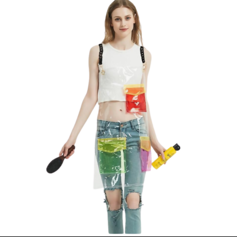 Anypron Transparent Barber Apron Green Red Waterproof 3 Pockets for Stylists