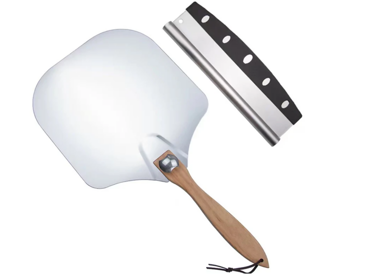 Anygleam 35.5x30.5cm Pizza Cutter and Shovel With Foldable Wooden Handle Bakeware Kitchen Tools Oxidation