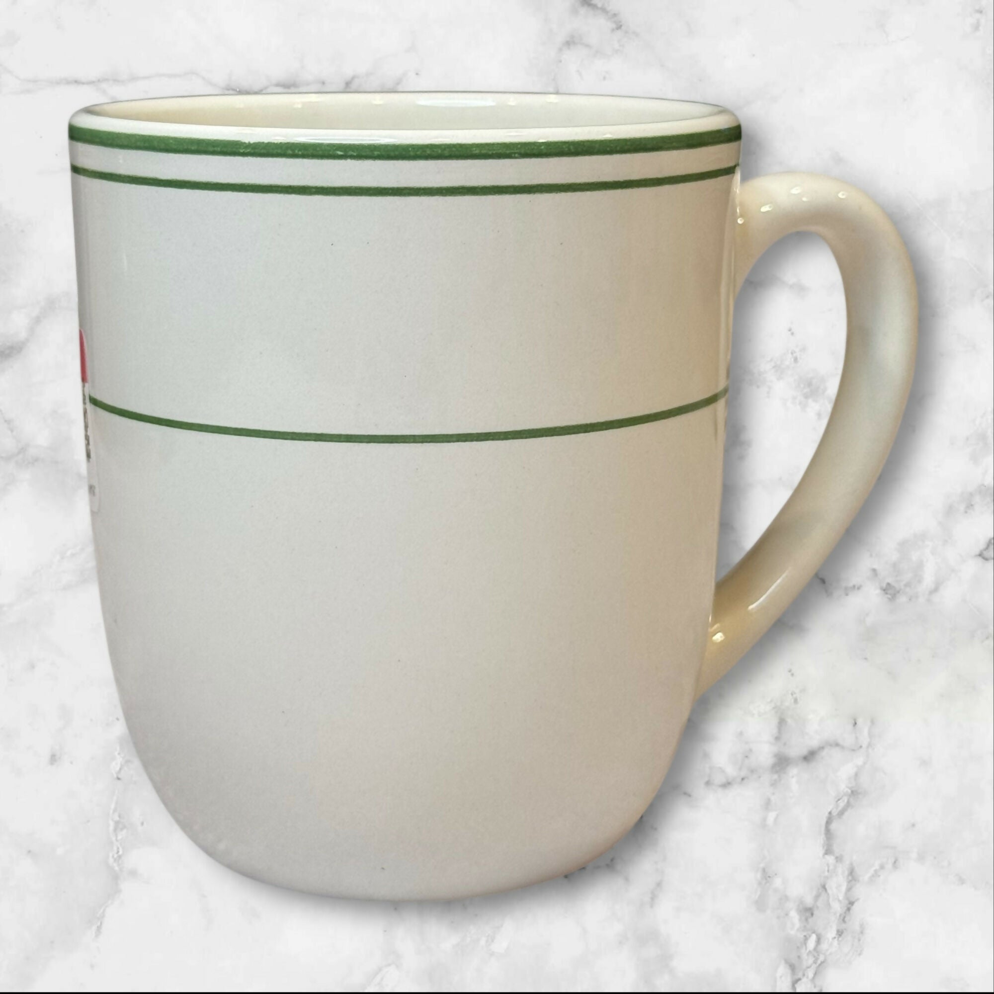 Pottery Barn Bistro Green Rim Stoneware Mugs | Set of 4 | Excellent Condition