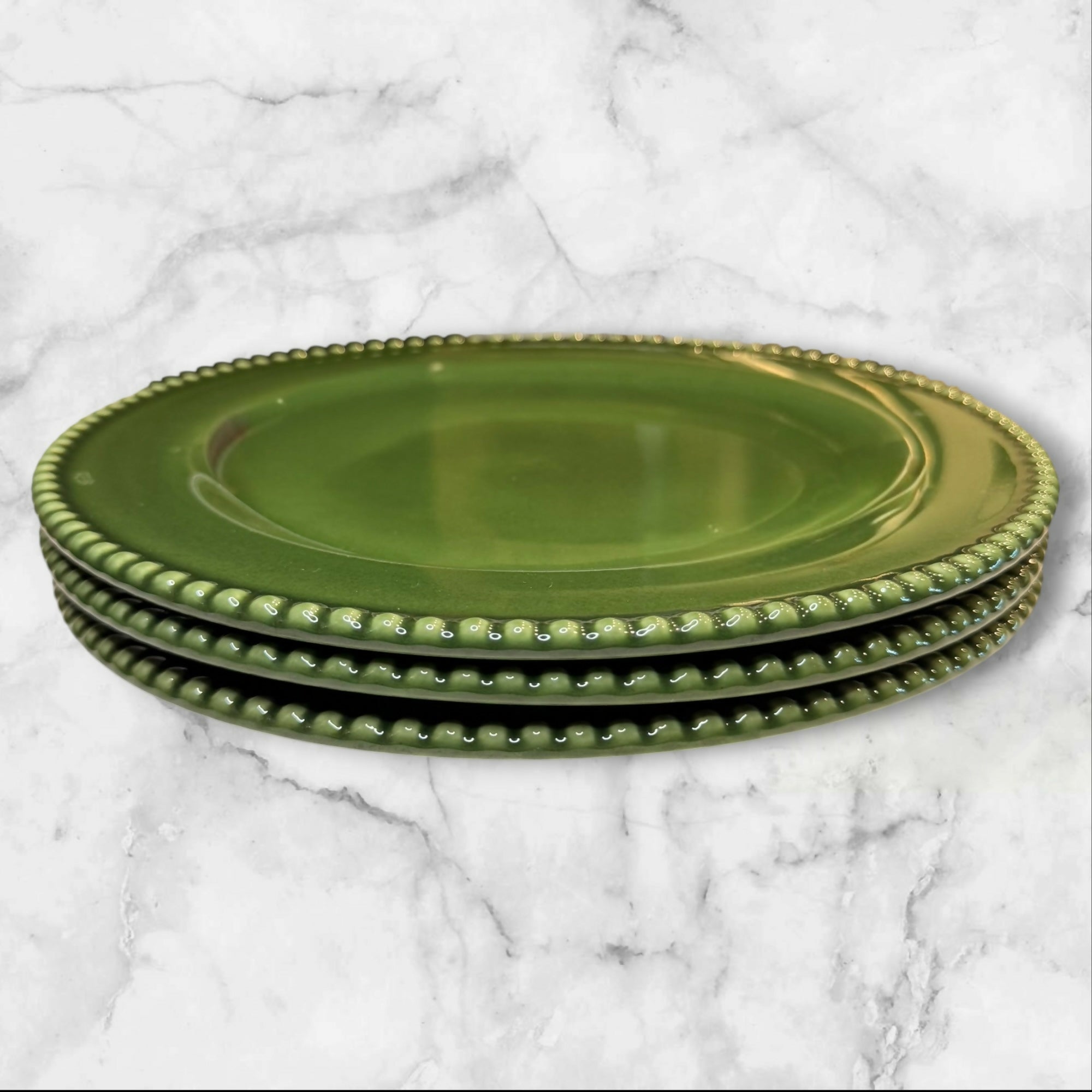 Matceramica Perola Green Dinner Plates Set of 3 Great Condition