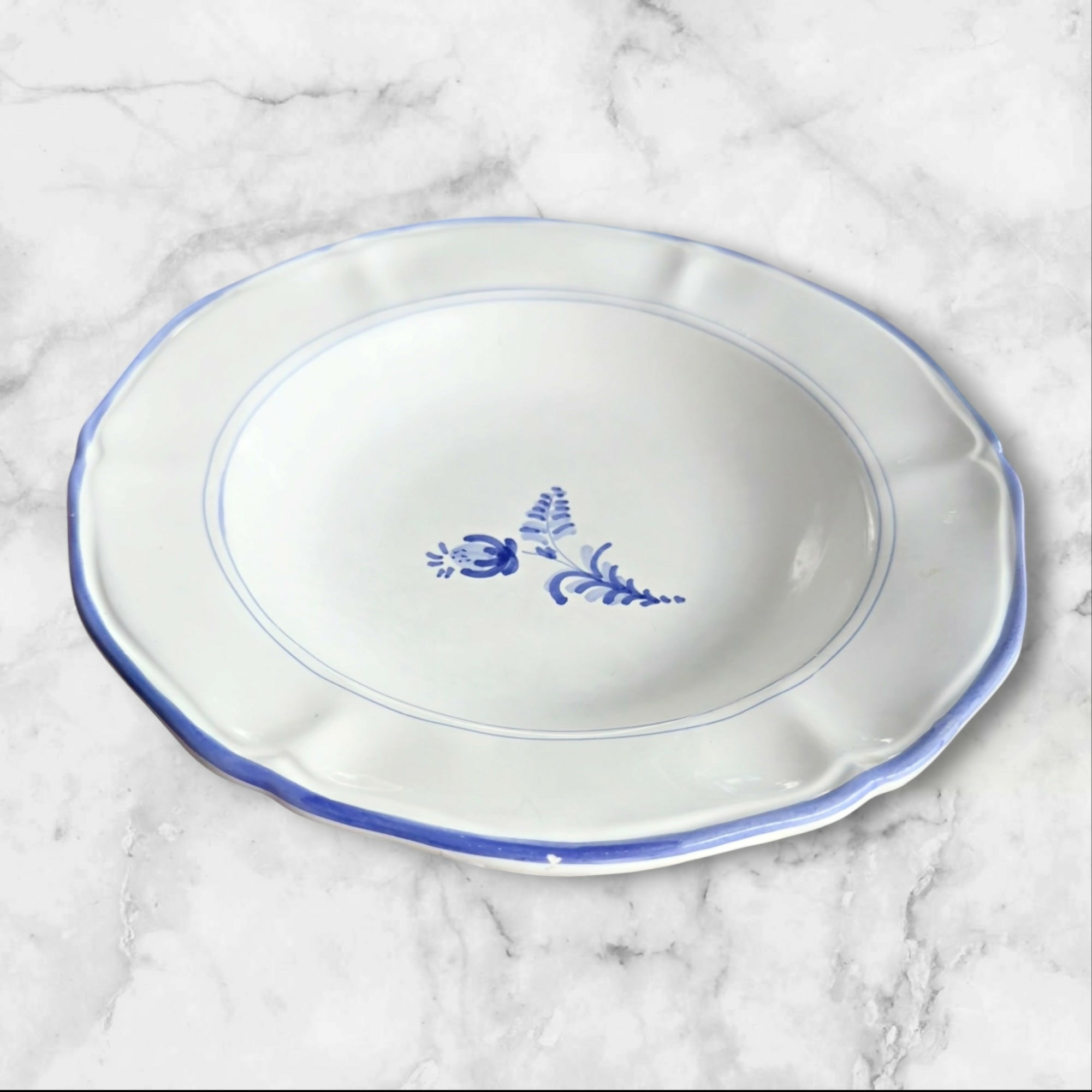 Crate & Barrel Italian Blue Floral Scalloped Bowls | Set of 4 | Rare