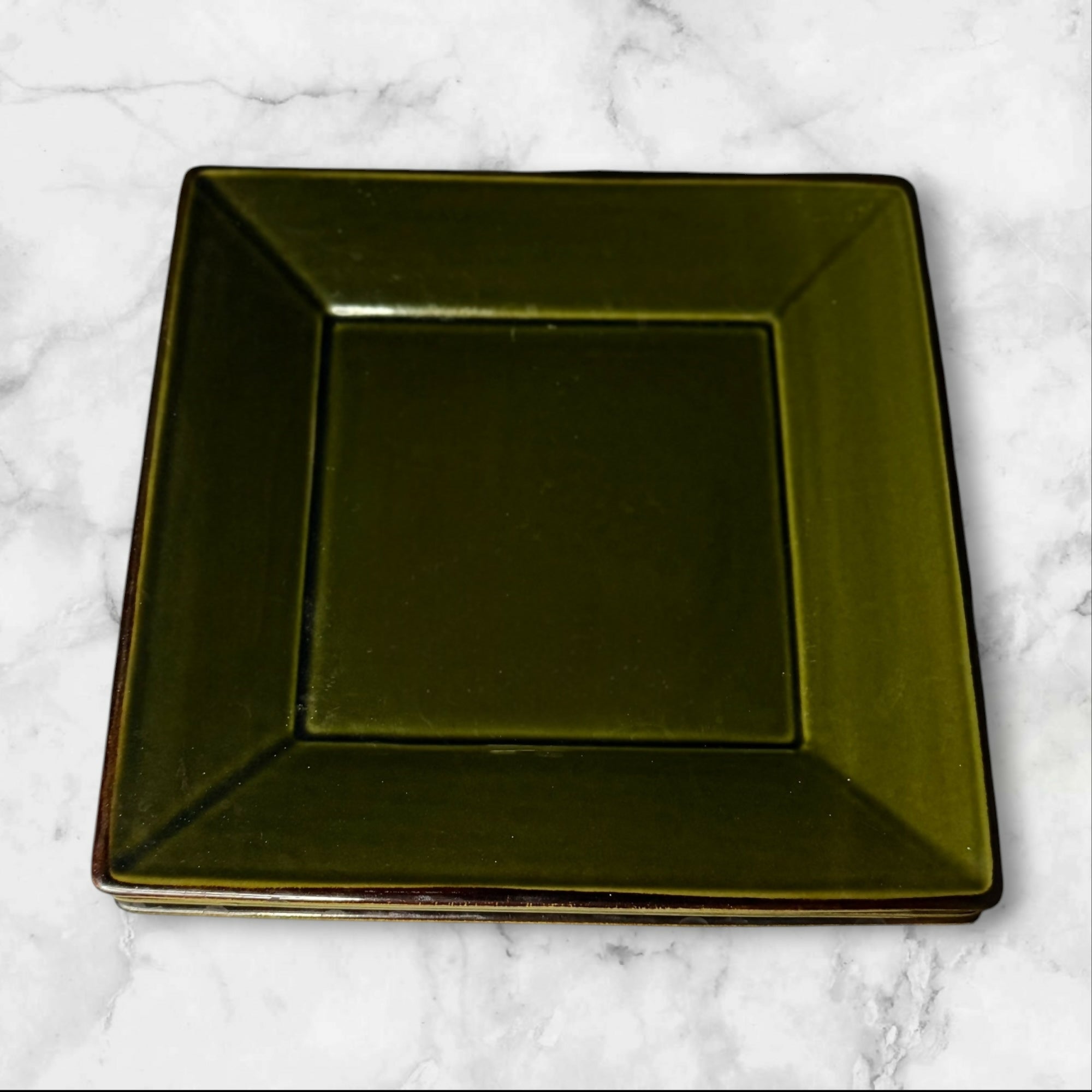 Pottery Barn Asian Square Green Dinner Salad Plates Set of 7 Excellent
