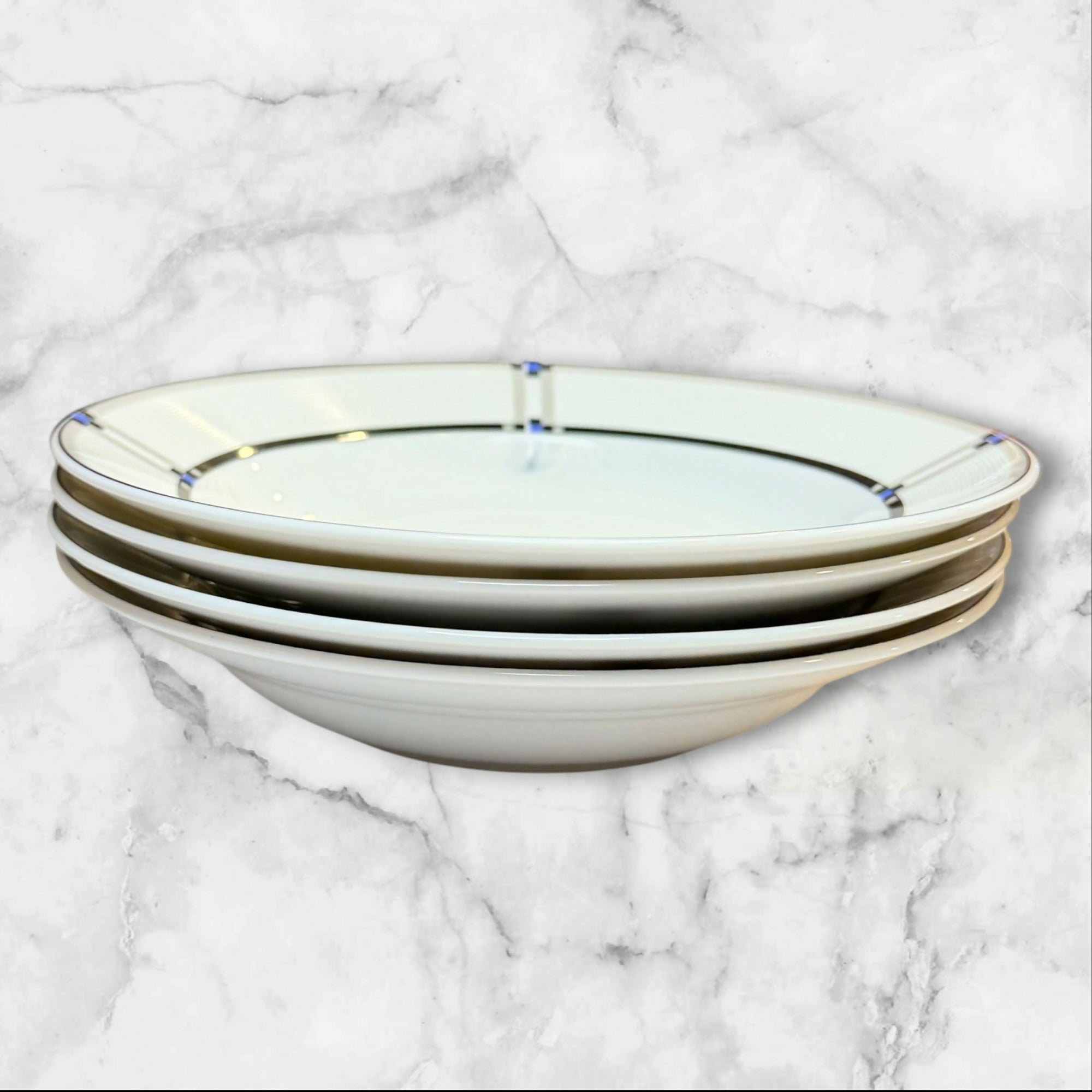 Studio Nova Tangent Black Blue Rim Soup Bowls | Set of 4 | Excellent Condition