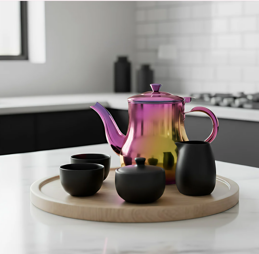 Anygleam Pink Rainbow Stainless Steel Teapot with Filter – Multi-Purpose Kettle for Coffee, Tea, Oil & Seasonings