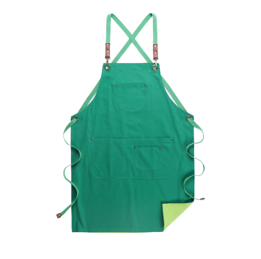 Anypron Double Green Cooking Apron for Men Women Chef Cafe Workwear