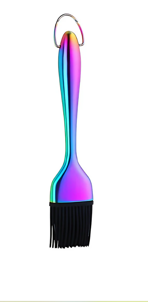 Anygleam BBQ & Baking Brush – Pink Rainbow Bristles, Stainless Steel Handle