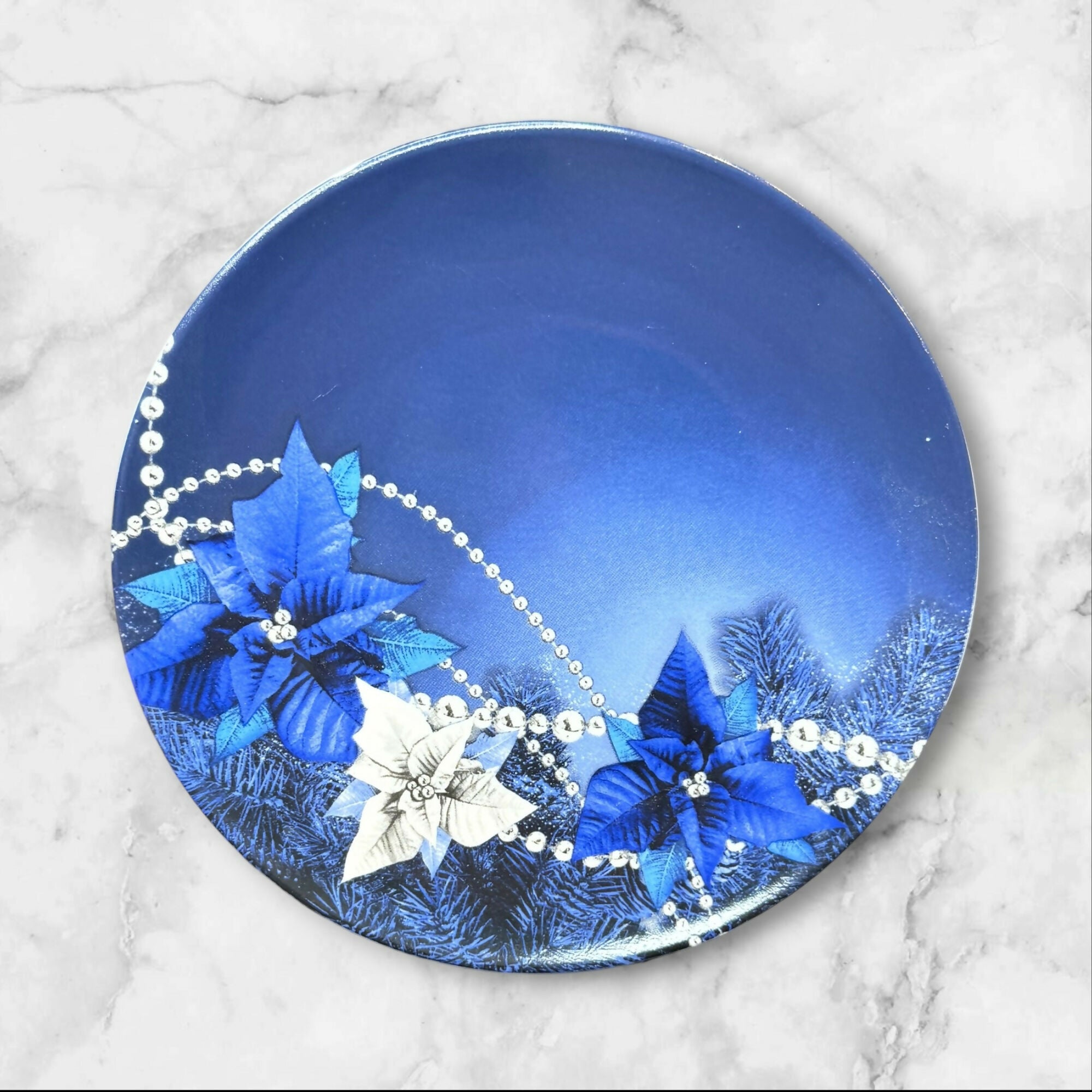 Blue Poinsettia Floral Salad Plates | Set of 4 | Vintage | Good Condition