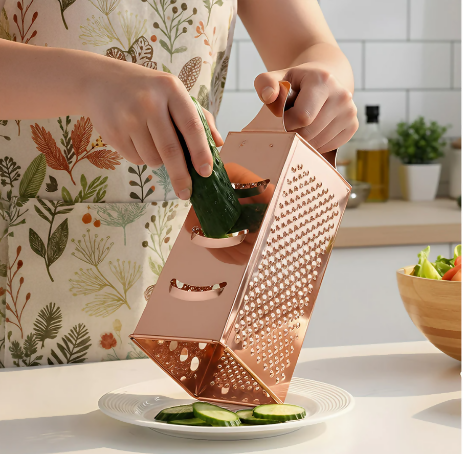 Anygleam Rose Gold Stainless Steel Food Slicer – Multi-Function Kitchen Tool for Fruits, Vegetables & More