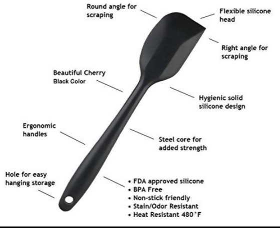 Anygleam Silicone Black Seamless Spatula 4 Set Kitchen Accessories Baking Utensil Kit Bread Cake Mixing Tools Cooking Scraper Heat Resistant