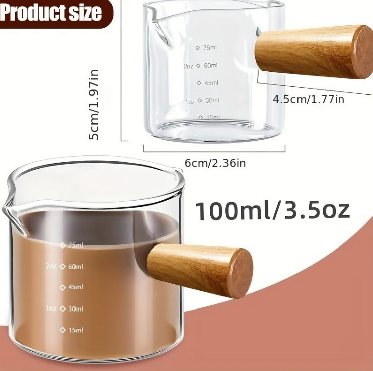 Anygleam Measuring Cup 100ml With Wooden Handle Dual Spout Kitchen Tools