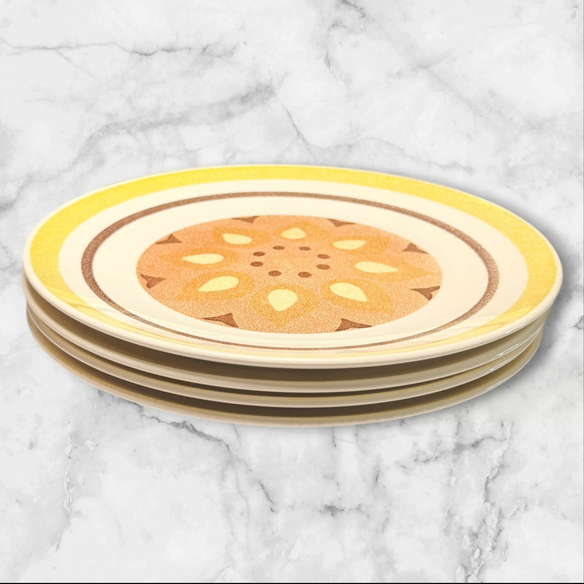 Taylor Smith & Taylor Yellow Star Ironstone Dinner Plates | Set of 4 | Rare