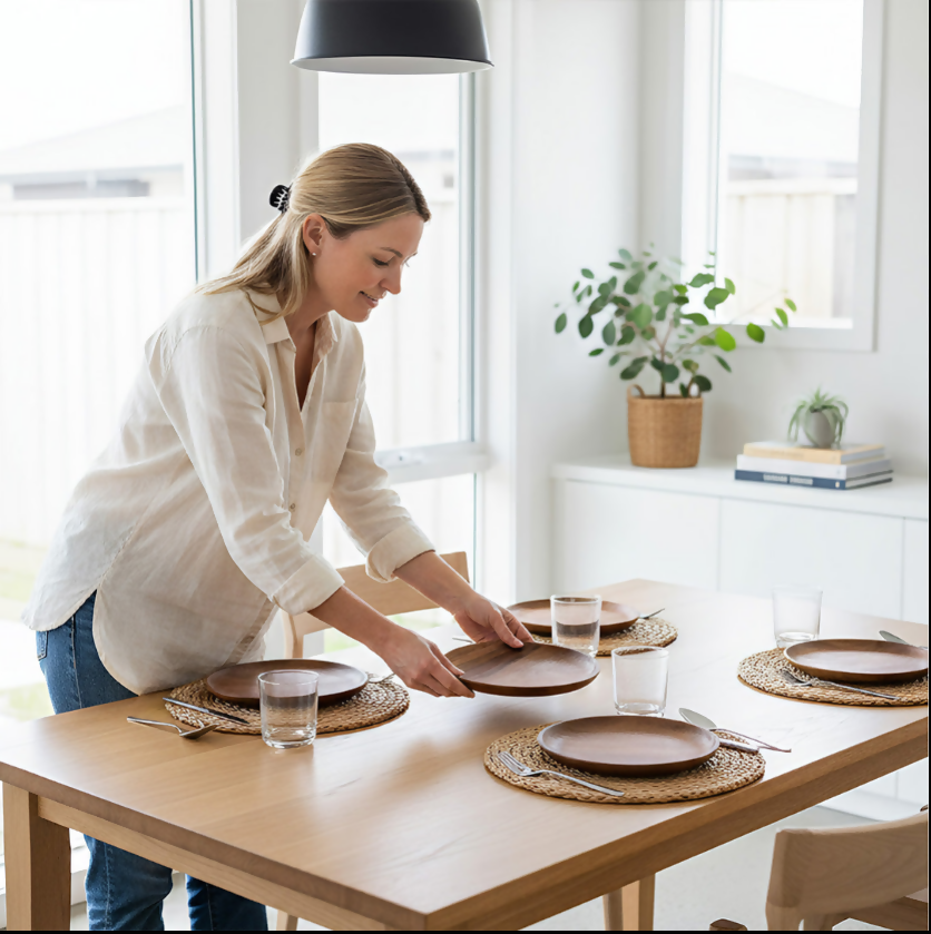 Anygleam Dark Brown 4pcs Wooden Plate Serving Tray Food Kitchen Tableware