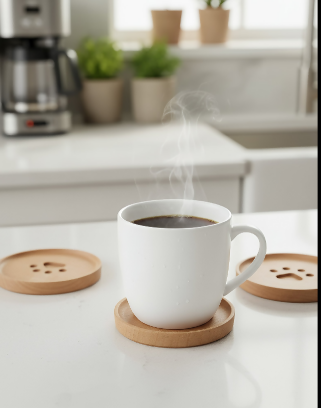 Anygleam Natural Wood 4pcs Wooden Cup Coaster Kitchen Tools Accessories