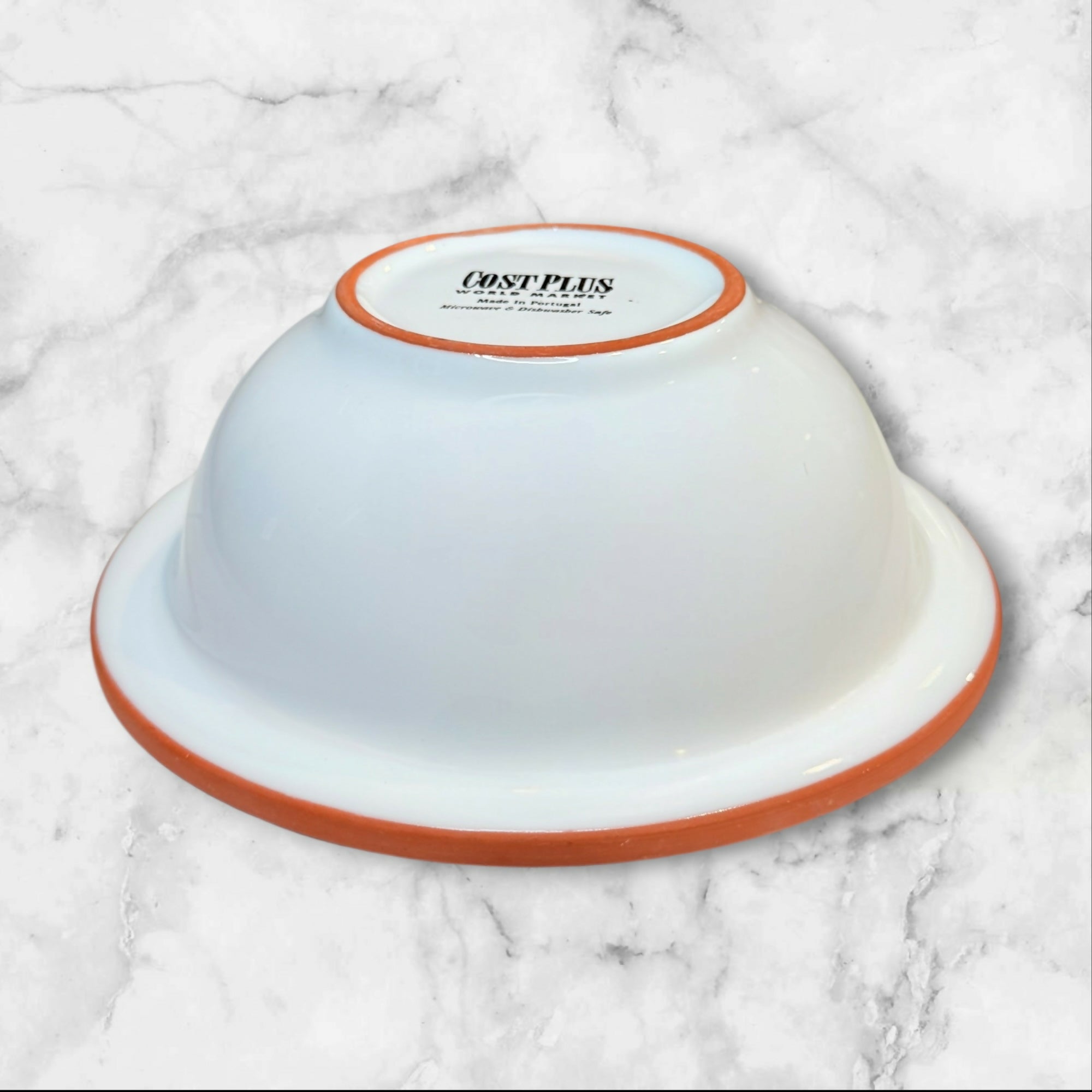 Cost Plus World Market Portugal White Orange Rim Soup Bowls Set of 4