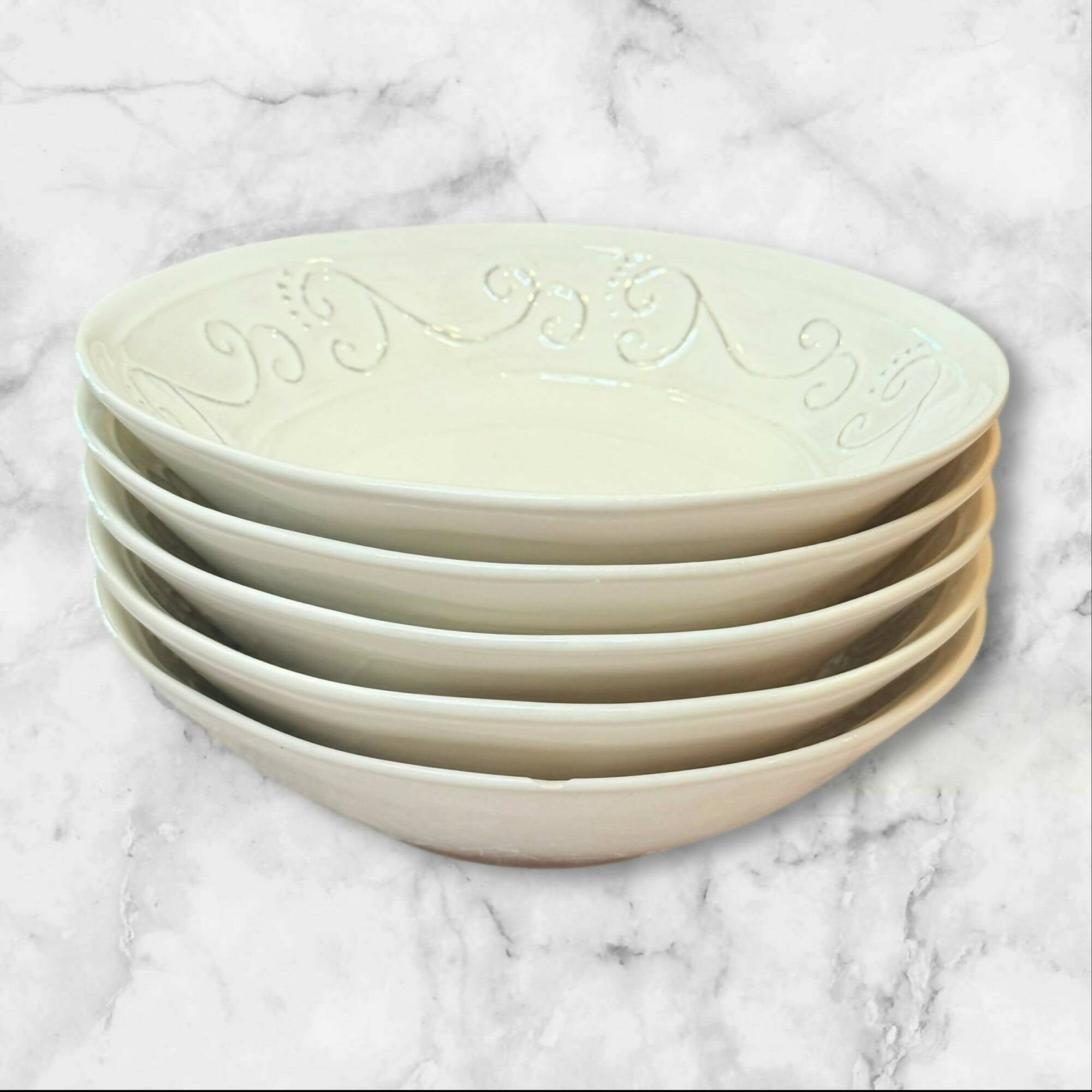 Sweet Ceramics White Soup Cereal Bowls Italian Ceramic | Set of 5 | Excellent