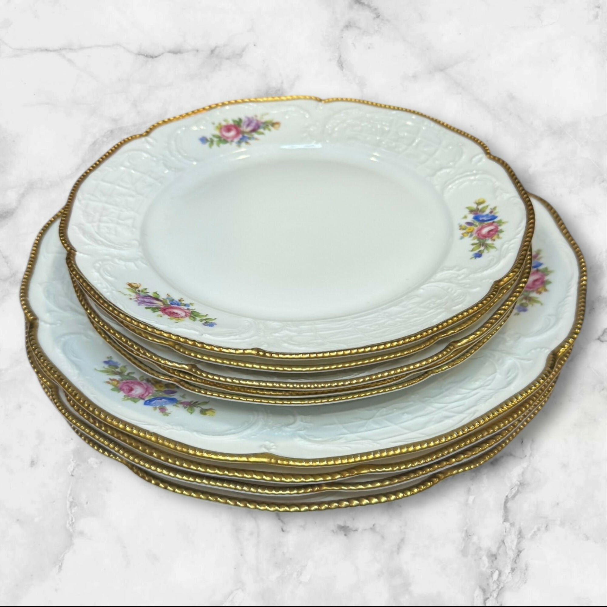 Rosenthal Sanssouci Ivory Gold Floral Dinnerware | Set of 8 | Excellent Condition