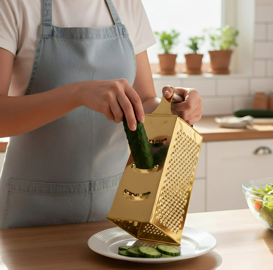 Anygleam Gold Stainless Steel Food Slicer – Multi-Function Kitchen Tool for Fruits, Vegetables & More