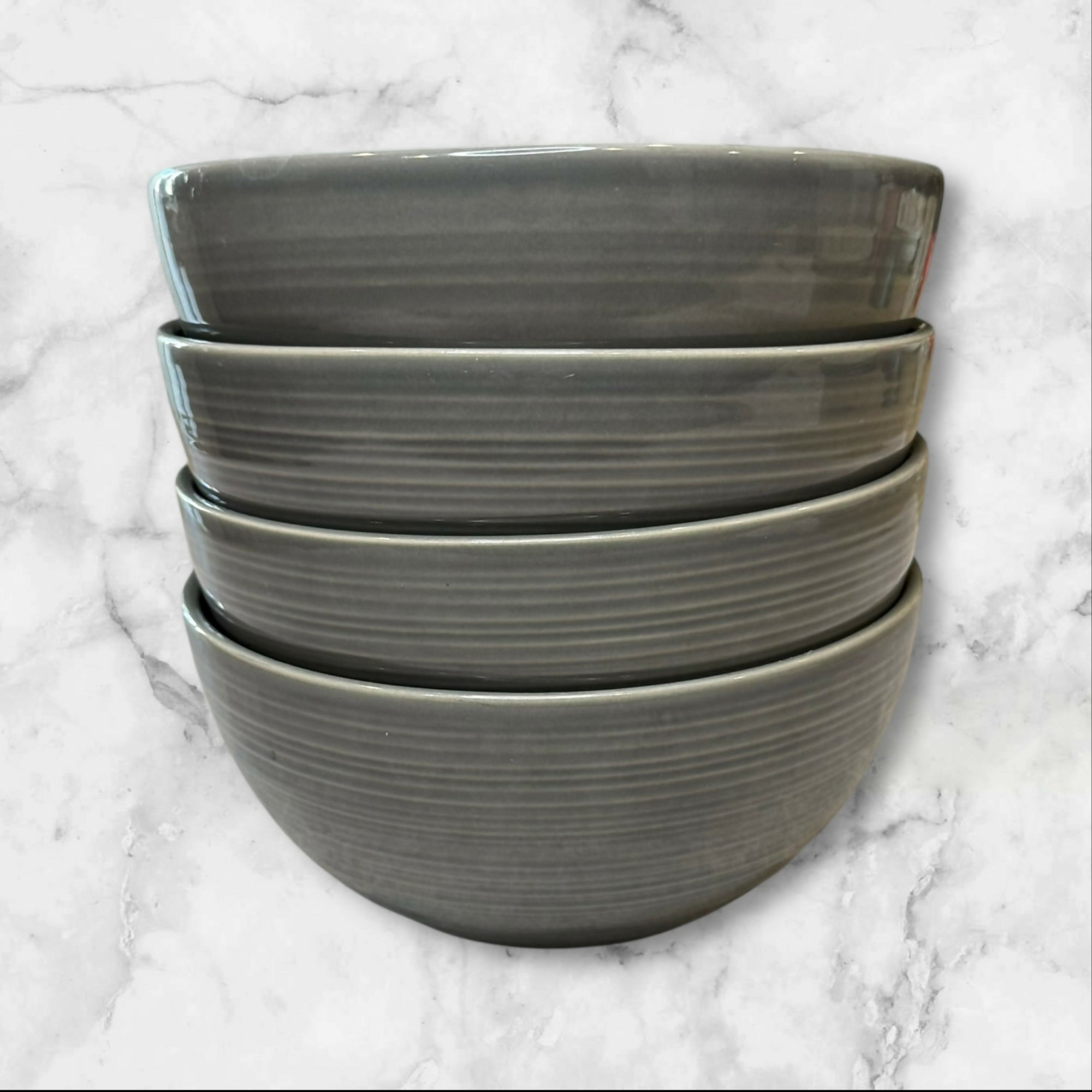 Pottery Barn Joshua-Gray Stoneware Bowls | Set of 4 | Excellent Condition