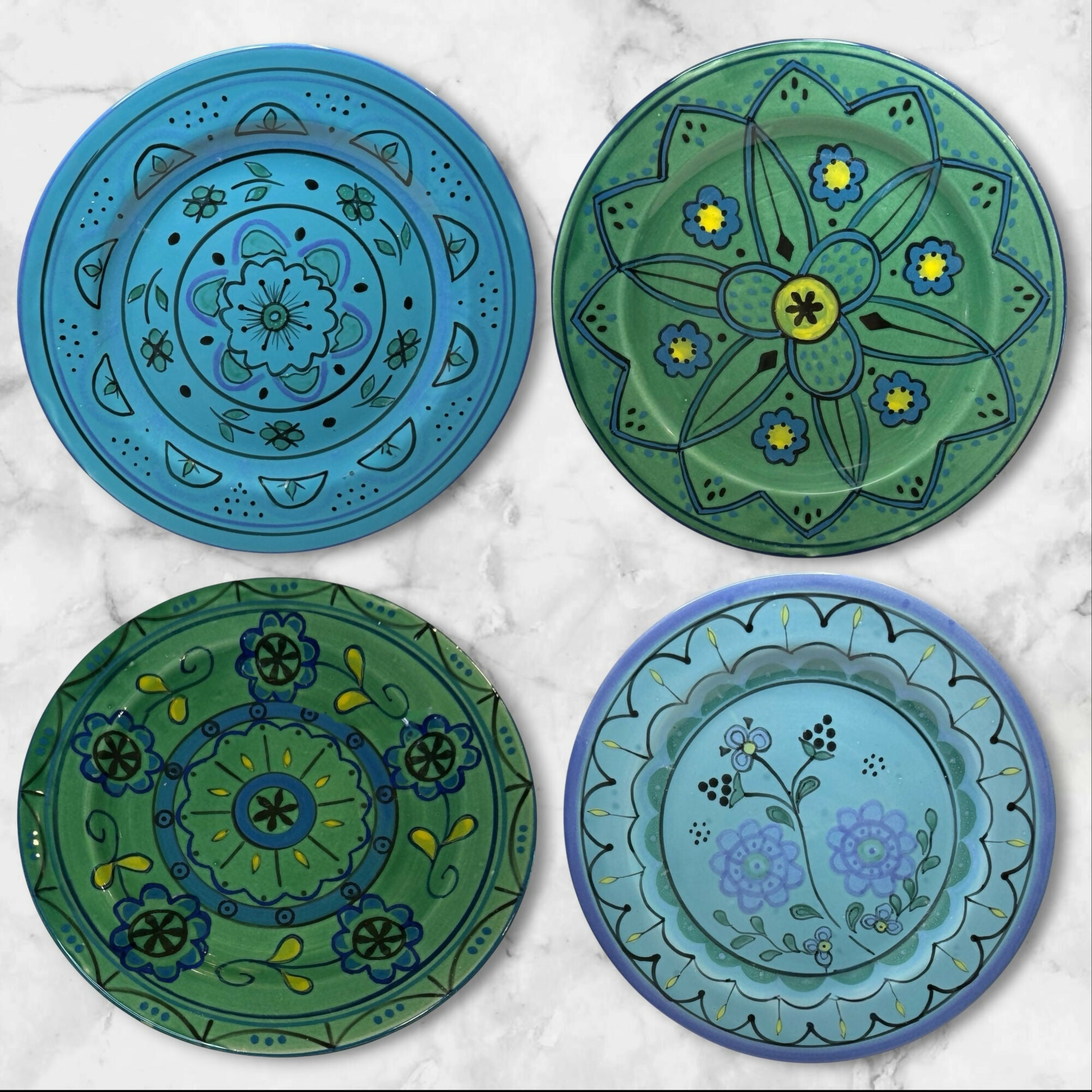 Anthropologie Hand Painted Boho Dinner Plates | Set of 4 | Excellent