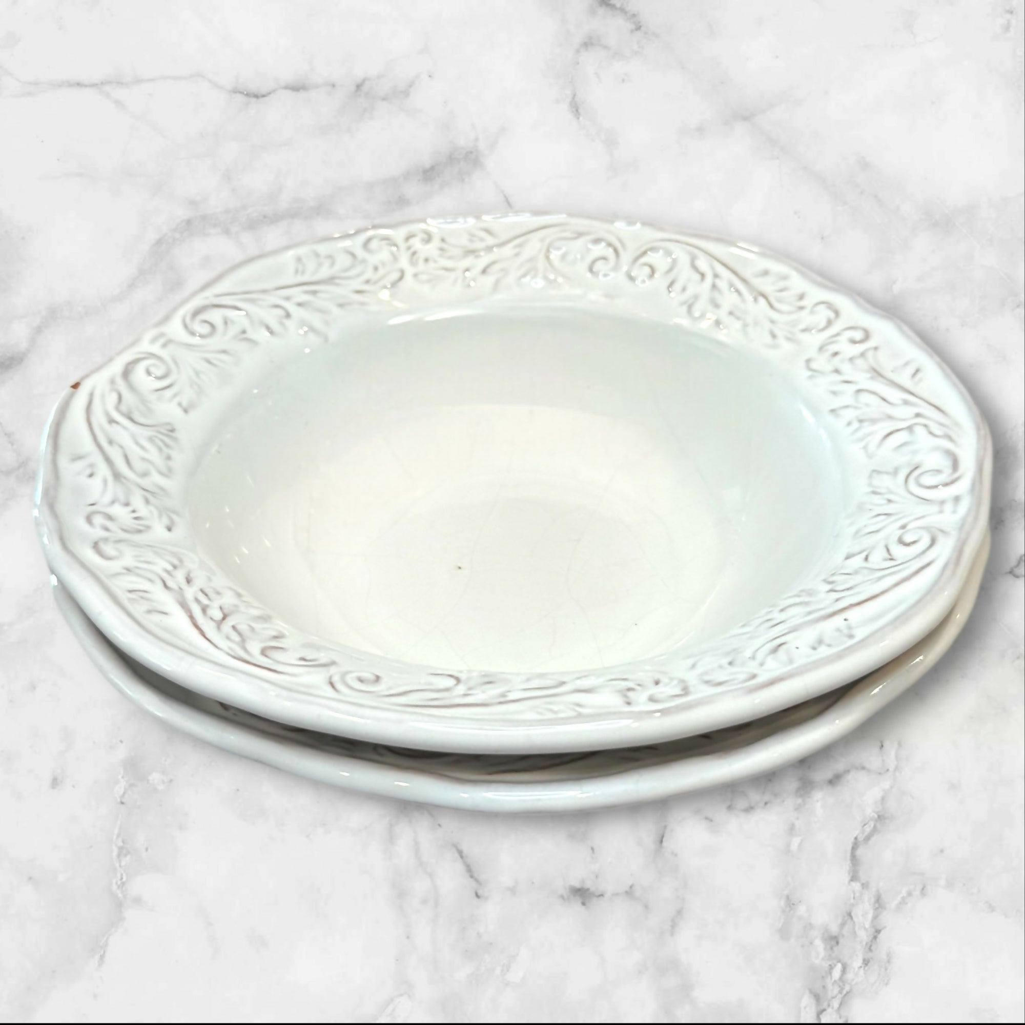 World Market White Provencal Bowls | Set of 2 | Good Condition